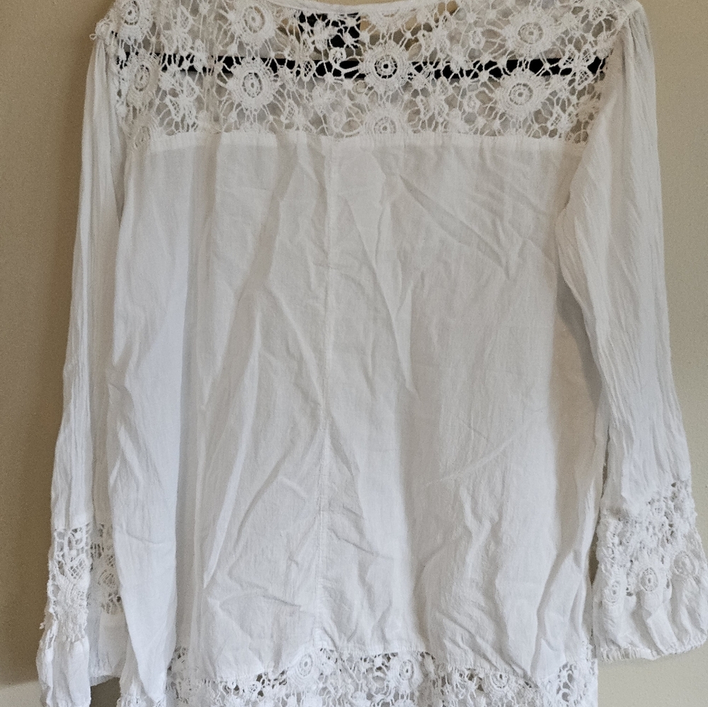 S & R Fashion 100 % Cotton White Lace Detail Women's Top Size Large. - Picture 6 of 13